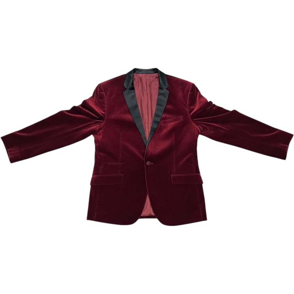 Suslo Couture Mens Burgundy Velvet Blazer Slim Fit Dinner Jacket XXL 46 VS1602-4